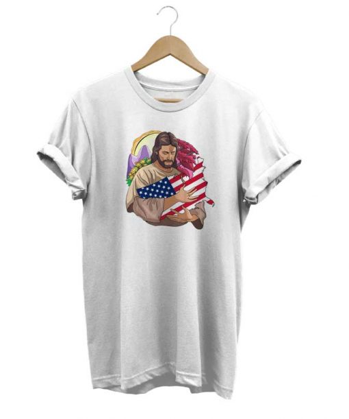 Jesus Love Hug American Flag t-shirt